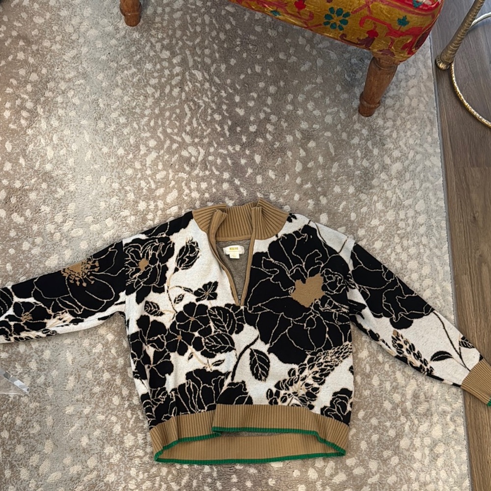 Floral Black and Cream Sweater